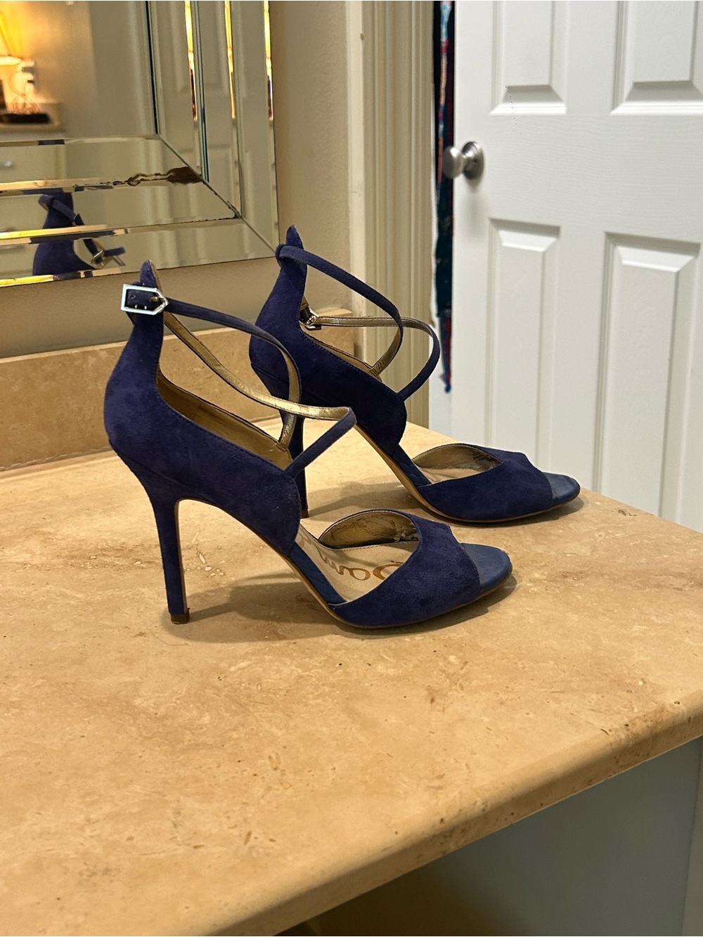 Sam Edelman Navy Suede Crisscross Stiletto Sandals